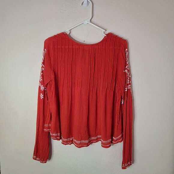 Tularosa Embroidered Rose Top Long Sleeve Persimmon Orange Size Small Bohemian - Picture 2 of 12